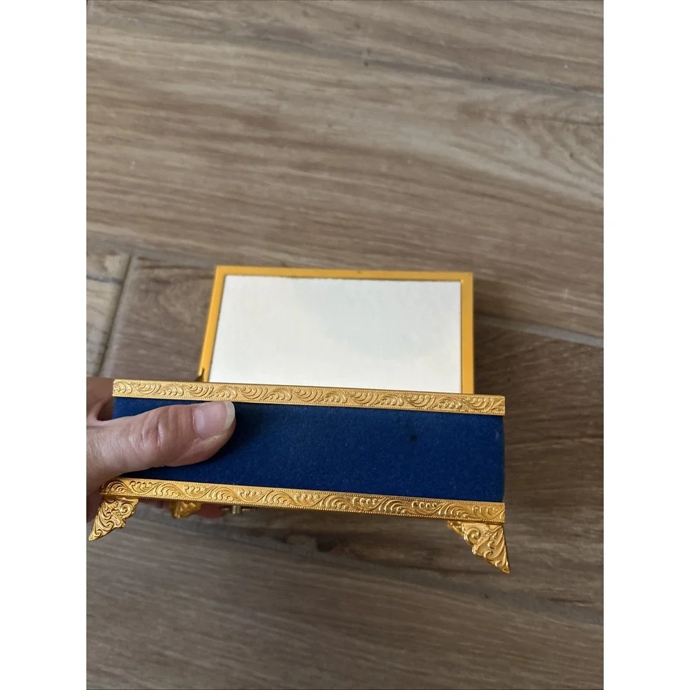 Arnart Japan 1966 Vintage Musical Jewelry Box Blue Velvet Gold Floral Vtg